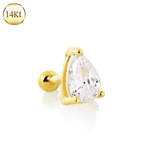 14K Yellow Gold Prong Set Teardrop Cartilage Barbell Earring - 1 Piece