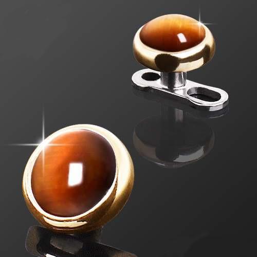 Dermals 14K Yellow Gold Round Dermal Top with Tiger Eye Stone -Rebel Bod-RebelBod