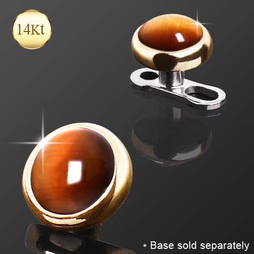 Dermals 14K Yellow Gold Round Dermal Top with Tiger Eye Stone -Rebel Bod-RebelBod
