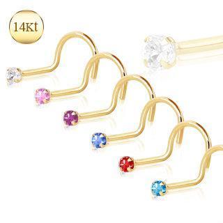 14K Gold Screw Nose Ring w/ Prong Setting Gem