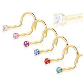 Nose Ring - Nose Screw 14K Yellow Gold Screw Nose Ring with Prong Setting Gem -Rebel Bod-RebelBod