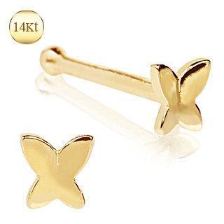 14K Yellow Gold Stud Nose Ring w/ a Butterfly