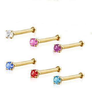 14K Gold Stud Nose Ring w/ Prong Setting Gem