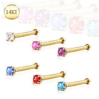 14K Gold Stud Nose Ring w/ Prong Setting Gem
