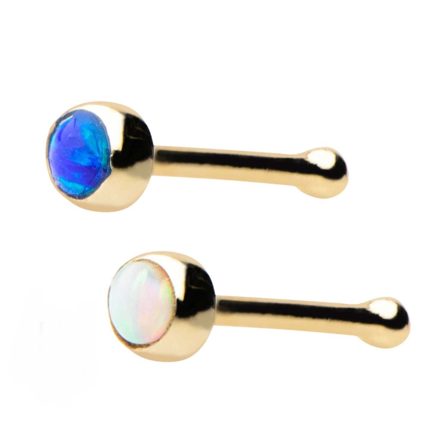 14kt Nose Bone w/ 1.75mm Bezel Set Synthetic Opal Top sbvgnsb09