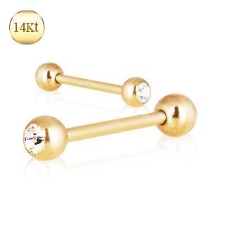 14K Gold Straight Barbell w/ Gemmed Ball