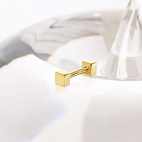 Cartilage Earring - Cartilage Barbell 14Kt Yellow Gold Cubed Cartilage Barbell Earring - 1 Piece -Rebel Bod-RebelBod