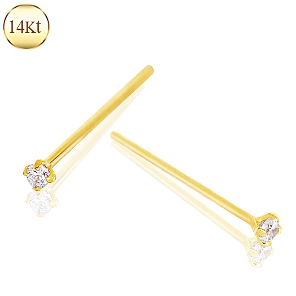 14Kt Yellow Gold Prong Set Clear CZ Fishtail Nose Ring