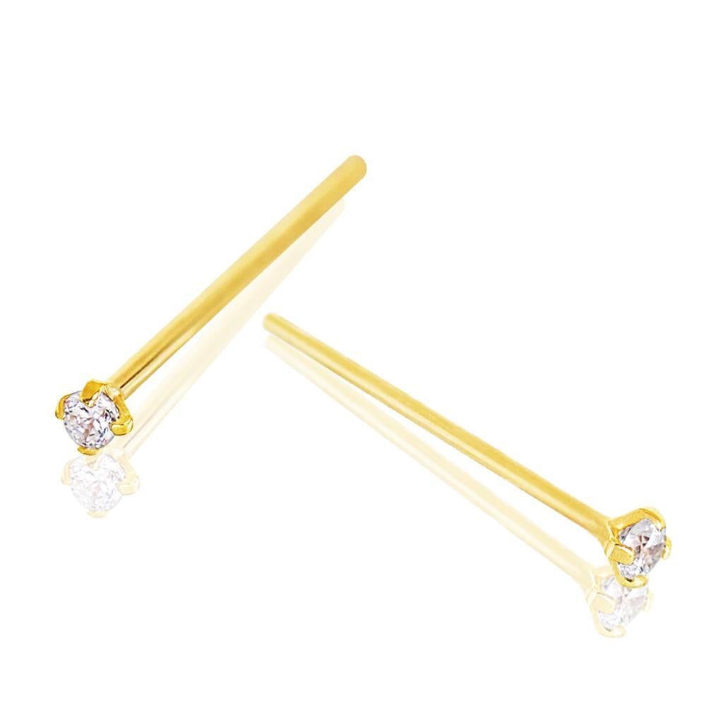 Nose Ring - Nose Pin 14Kt Yellow Gold Prong Set Clear CZ Fishtail Nose Ring -Rebel Bod-RebelBod
