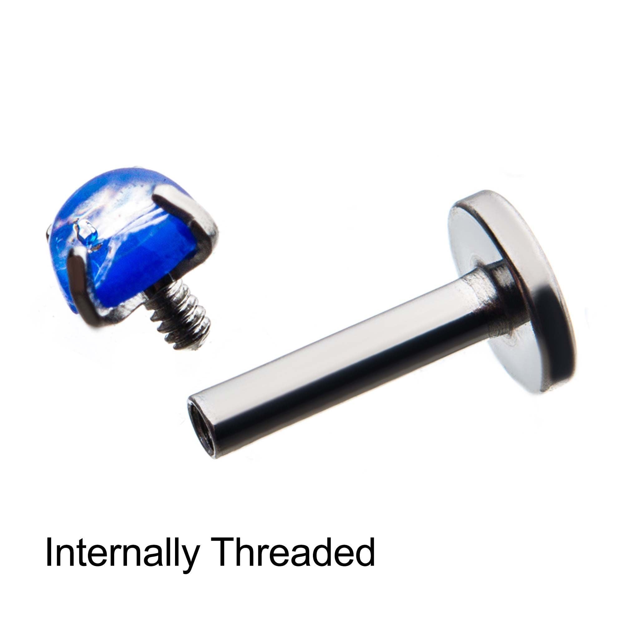 16g 1/4 Internally Threaded Labret Prong Set Foil Opal Resin Cabochon ...