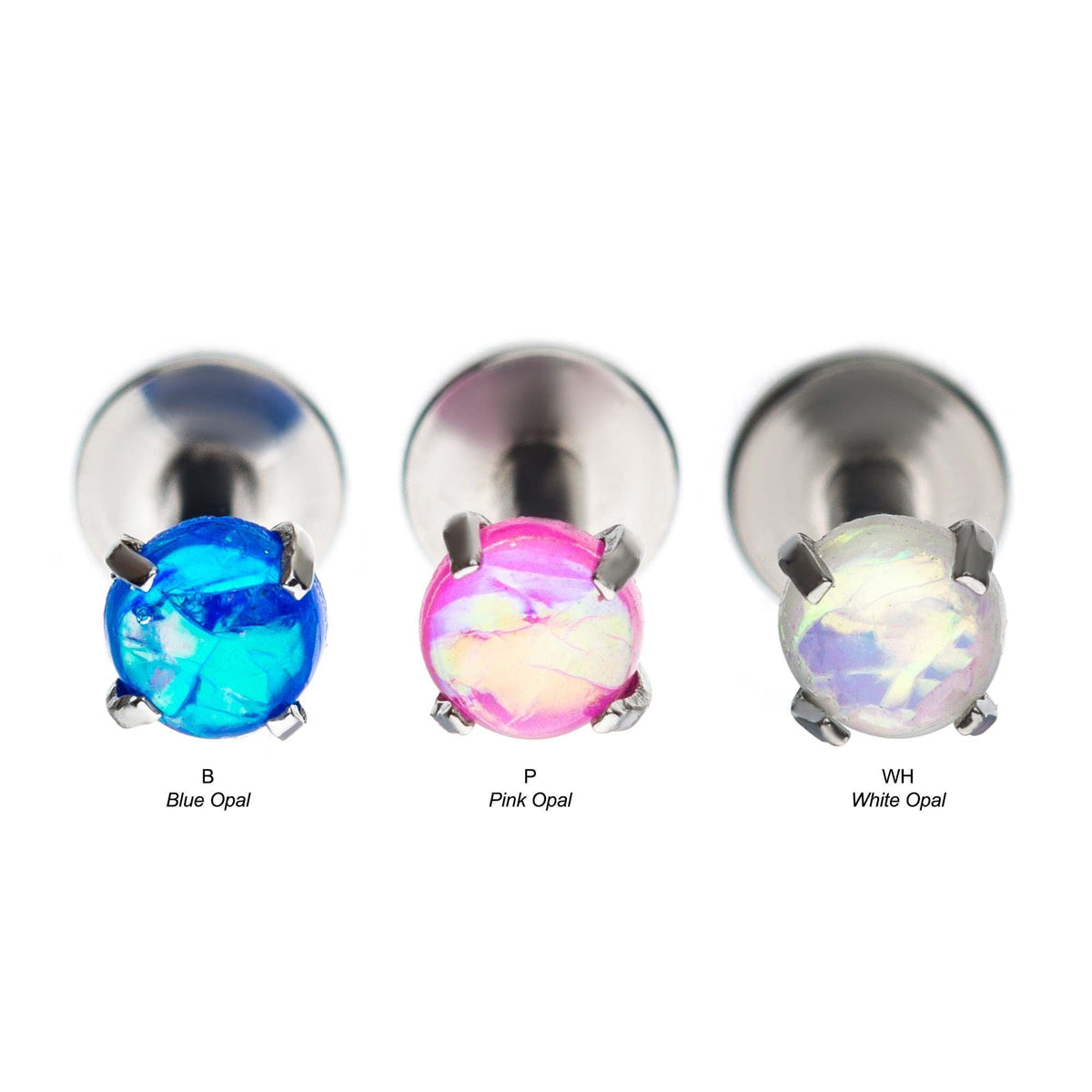 16g 1/4 Internally Threaded Labret Prong Set Foil Opal Resin Cabochon Top