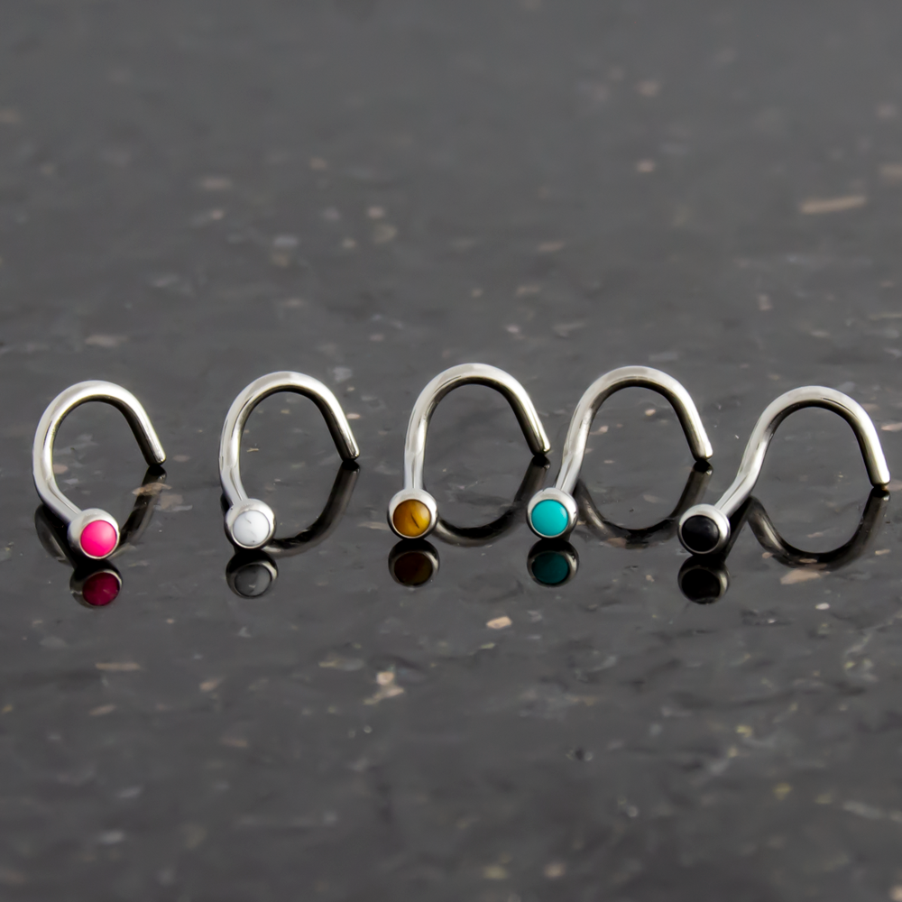 Nose Ring - Nose Screw 16g, 18g & 20g Steel Bezel Cabochon Nose Screws - 1 Piece #SPLT#6 -Rebel Bod-RebelBod