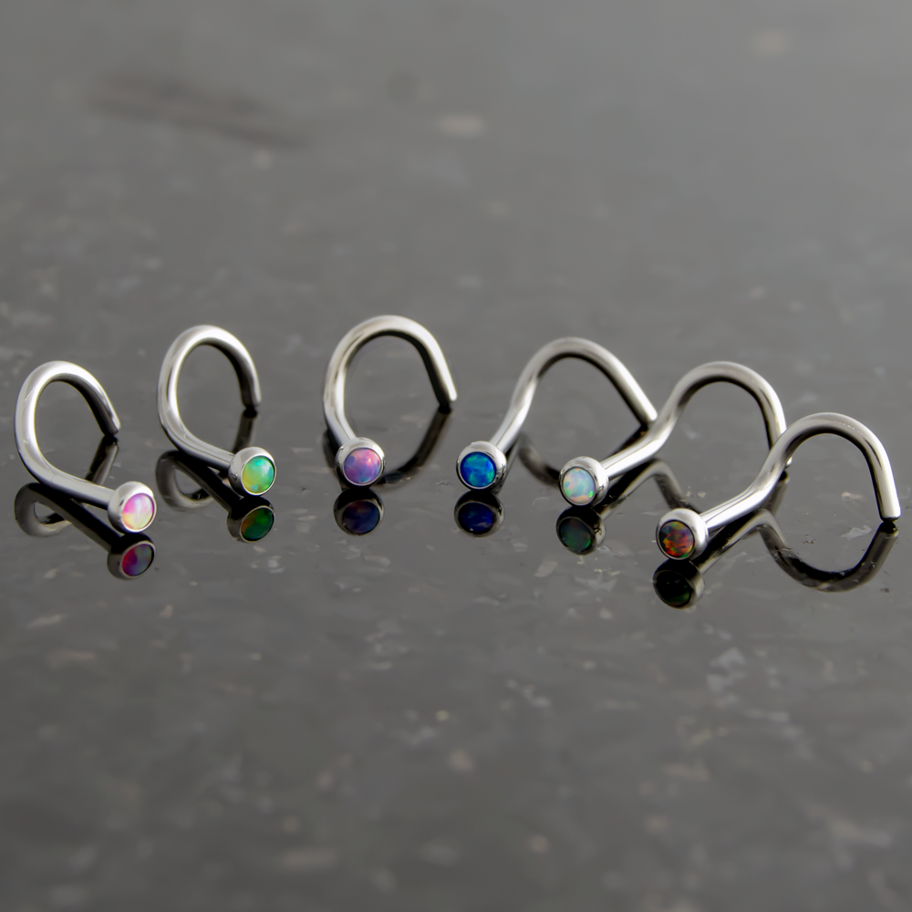 Nose Ring - Nose Screw 16g, 18g &amp; 20g Steel Bezel Opal Nose Screws - 1 Piece #SPLT# -Rebel Bod-RebelBod