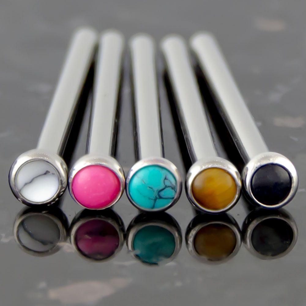 Nose Ring - Nose Pin 16g, 18g & 20g Steel Bezel Set Cabochon Nose Pins - 1 Piece #SPLT -Rebel Bod-RebelBod