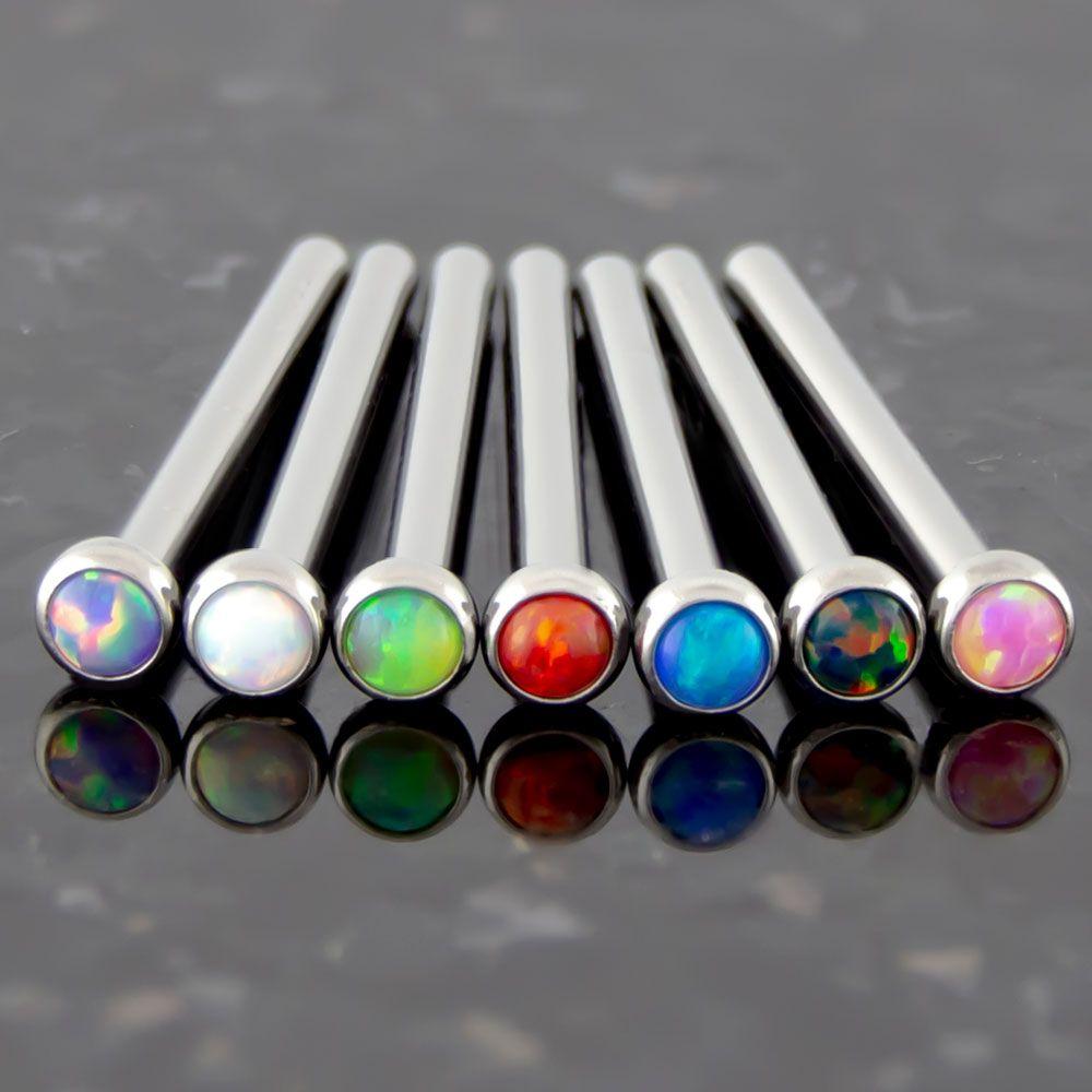 Nose Ring - Nose Pin 16g, 18g &amp; 20g Steel Bezel Set Opal Nose Pins - 1 Piece #SPLT# -Rebel Bod-RebelBod