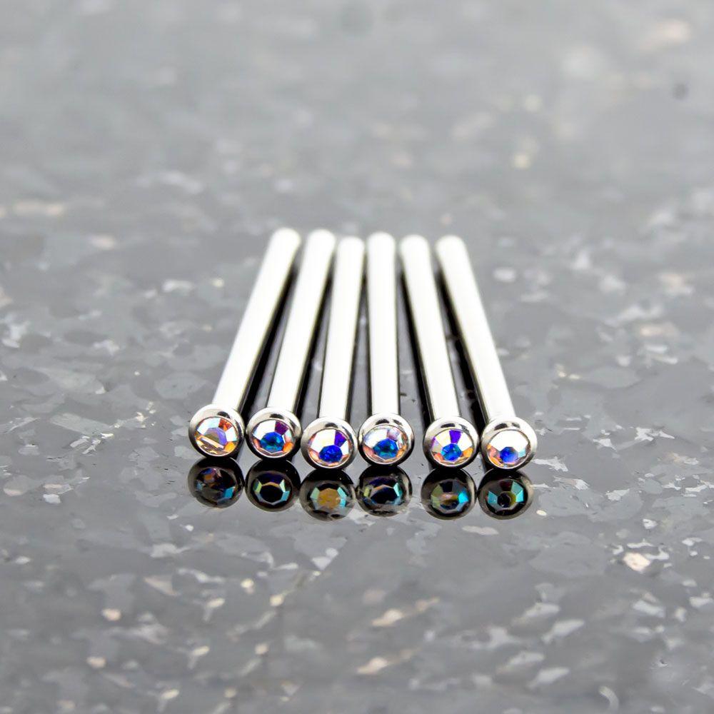 Nose Ring - Nose Pin 16g, 18g & 20g Steel Bezel SWAROVSKI Gem Nose Pins - 1 Piece #SPLT#6 -Rebel Bod-RebelBod
