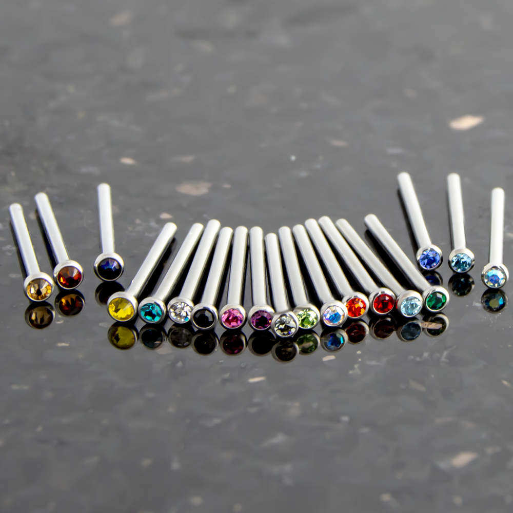 Nose Ring - Nose Pin 16g, 18g & 20g Steel Bezel SWAROVSKI Gem Nose Pins - 1 Piece #SPLT#6 -Rebel Bod-RebelBod