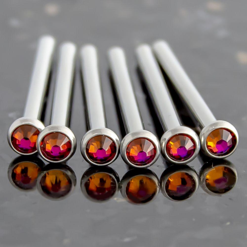 Nose Ring - Nose Pin 16g, 18g & 20g Steel Bezel SWAROVSKI Gem Nose Pins - 1 Piece #SPLT#6 -Rebel Bod-RebelBod