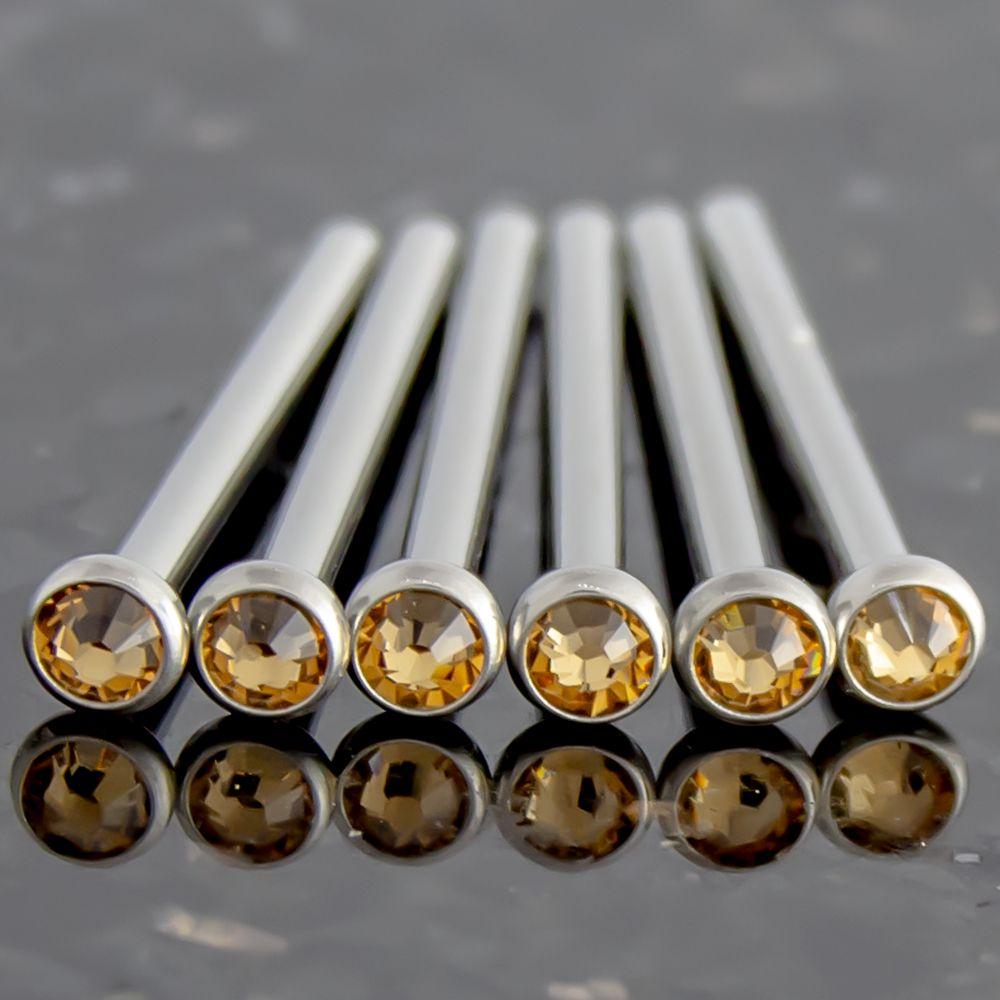 Nose Ring - Nose Pin 16g, 18g & 20g Steel Bezel SWAROVSKI Gem Nose Pins - 1 Piece #SPLT#6 -Rebel Bod-RebelBod