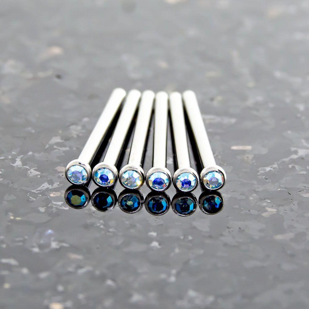 Nose Ring - Nose Pin 16g, 18g & 20g Steel Bezel SWAROVSKI Gem Nose Pins - 1 Piece #SPLT#6 -Rebel Bod-RebelBod