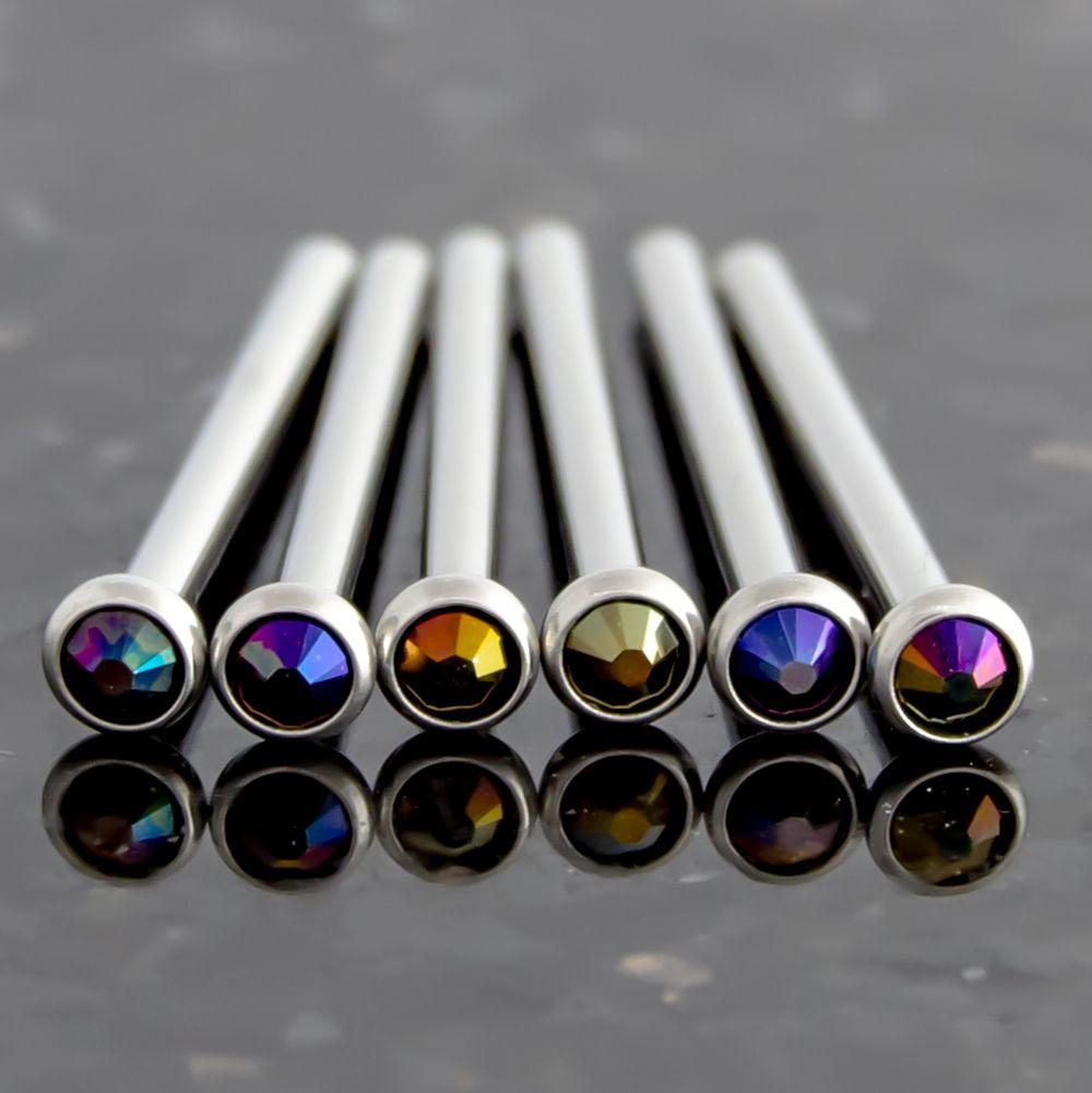 Nose Ring - Nose Pin 16g, 18g & 20g Steel Bezel SWAROVSKI Gem Nose Pins - 1 Piece #SPLT#6 -Rebel Bod-RebelBod