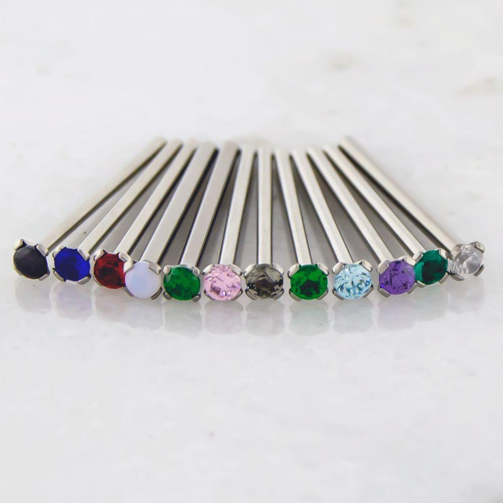 Nose Ring - Nose Pin 16g, 18g & 20g Steel Prong SWAROVSKI Gem Nose Pin - 1 Piece #SPLT#6 -Rebel Bod-RebelBod