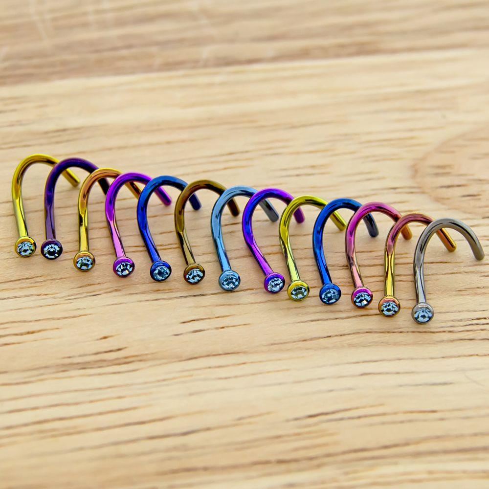 Nose Ring - Nose Screw 16g, 18g & 20g Titanium Bezel Gem Nose Screws - 1 Piece -Rebel Bod-RebelBod