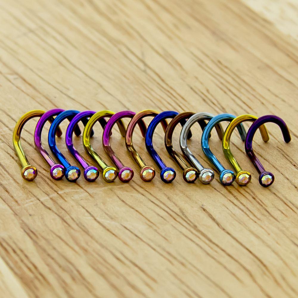 Nose Ring - Nose Screw 16g, 18g & 20g Titanium Bezel Gem Nose Screws - 1 Piece -Rebel Bod-RebelBod