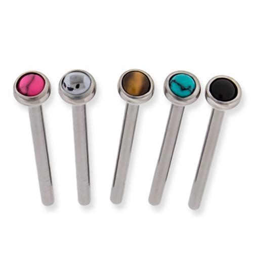 Nose Ring - Nose Pin 16g, 18g & 20g Titanium Bezel Set Cabochon Nose Pins - 1 Piece -Rebel Bod-RebelBod