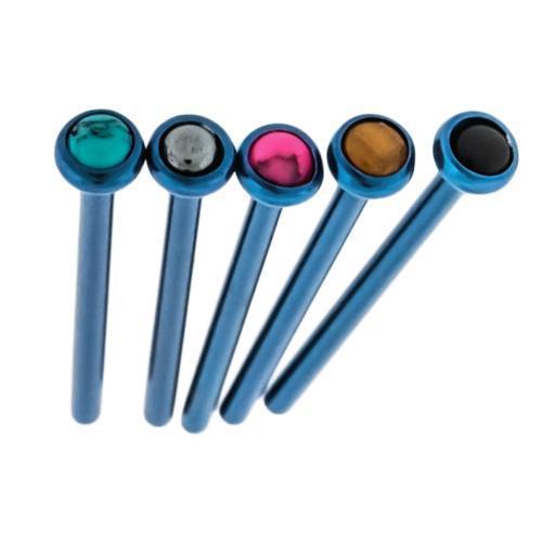 Nose Ring - Nose Pin 16g, 18g & 20g Titanium Bezel Set Cabochon Nose Pins - 1 Piece -Rebel Bod-RebelBod