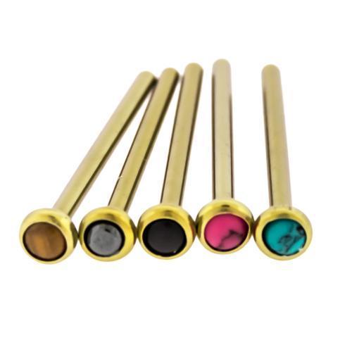 Nose Ring - Nose Pin 16g, 18g & 20g Titanium Bezel Set Cabochon Nose Pins - 1 Piece -Rebel Bod-RebelBod
