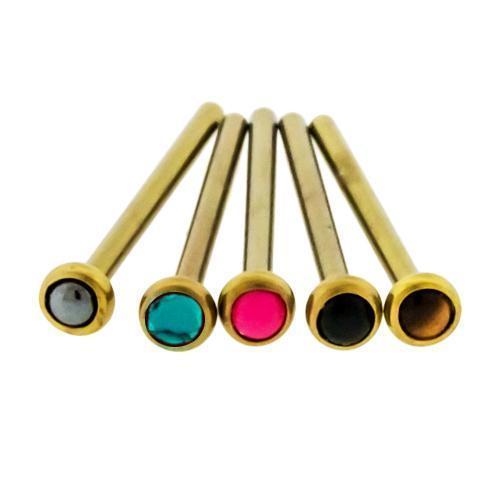 Nose Ring - Nose Pin 16g, 18g & 20g Titanium Bezel Set Cabochon Nose Pins - 1 Piece -Rebel Bod-RebelBod