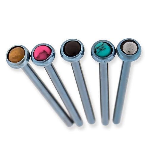 Nose Ring - Nose Pin 16g, 18g & 20g Titanium Bezel Set Cabochon Nose Pins - 1 Piece -Rebel Bod-RebelBod