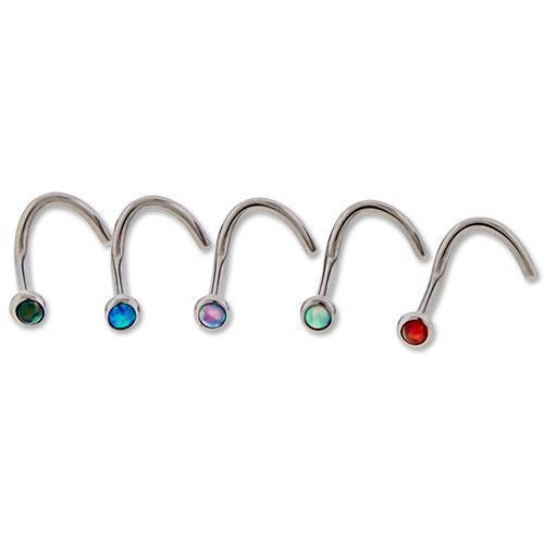 Nose Ring - Nose Screw 16g, 18g & 20g Titanium  Bezel Set Opal Nose Screw - 1 Piece -Rebel Bod-RebelBod