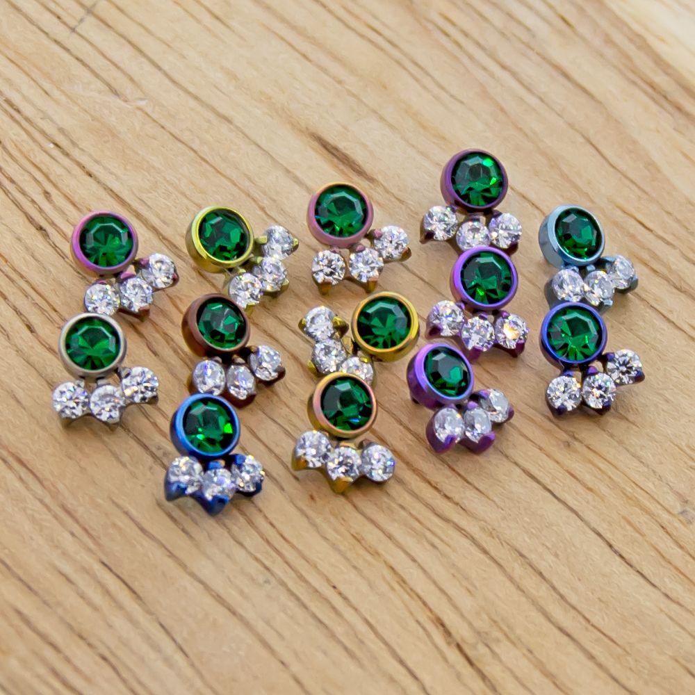 Body Jewelry Parts 16g & 18g Titanium Gem Cluster - 1 Piece -Rebel Bod-RebelBod