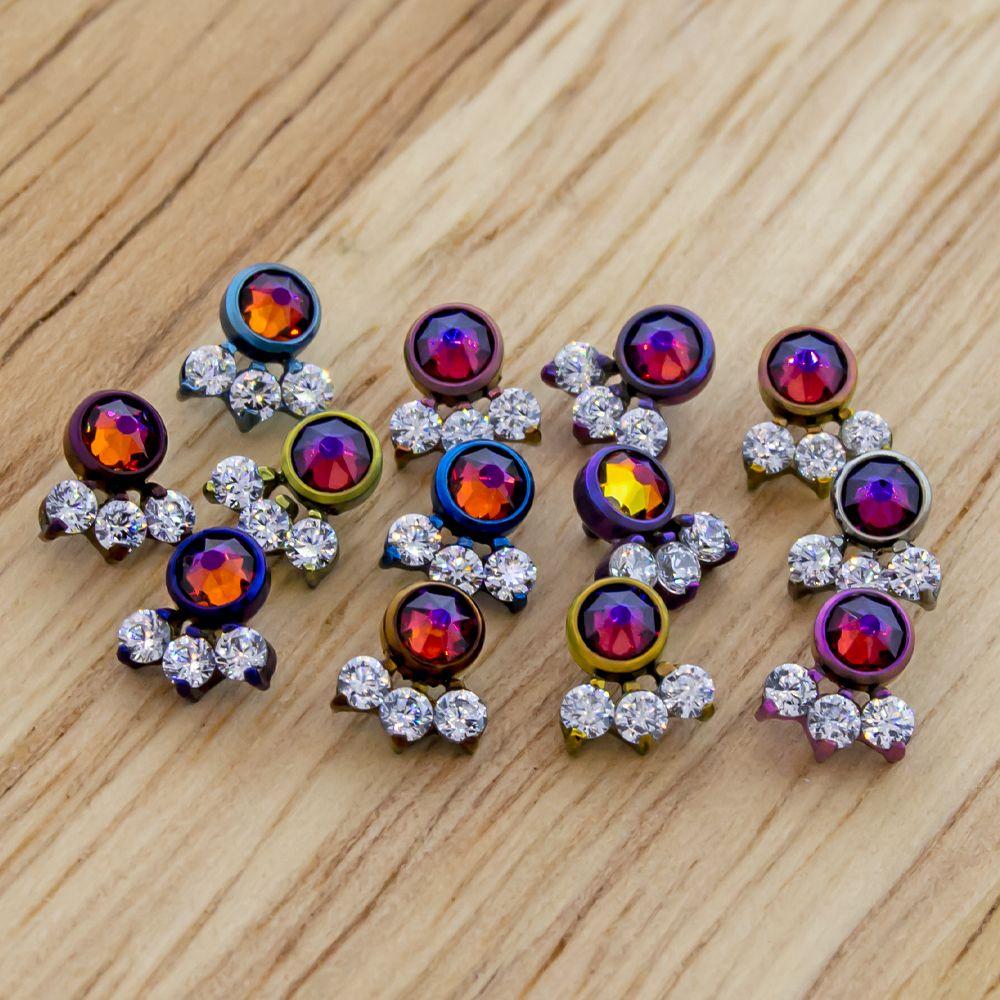 Body Jewelry Parts 16g & 18g Titanium Gem Cluster - 1 Piece -Rebel Bod-RebelBod