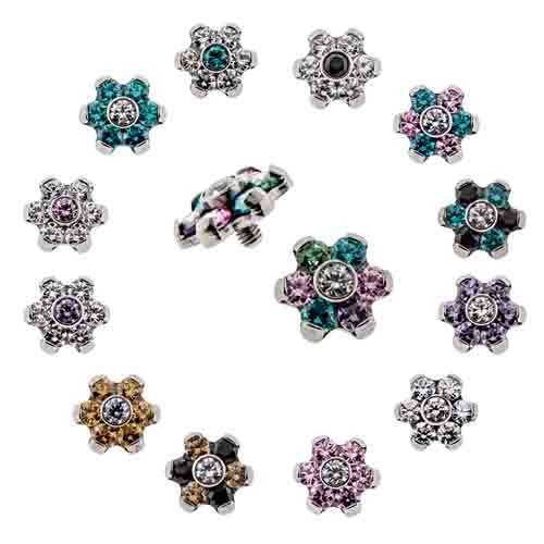 Body Jewelry Parts 16g/18g Titanium Gem Flowers - 1 Piece -Rebel Bod-RebelBod