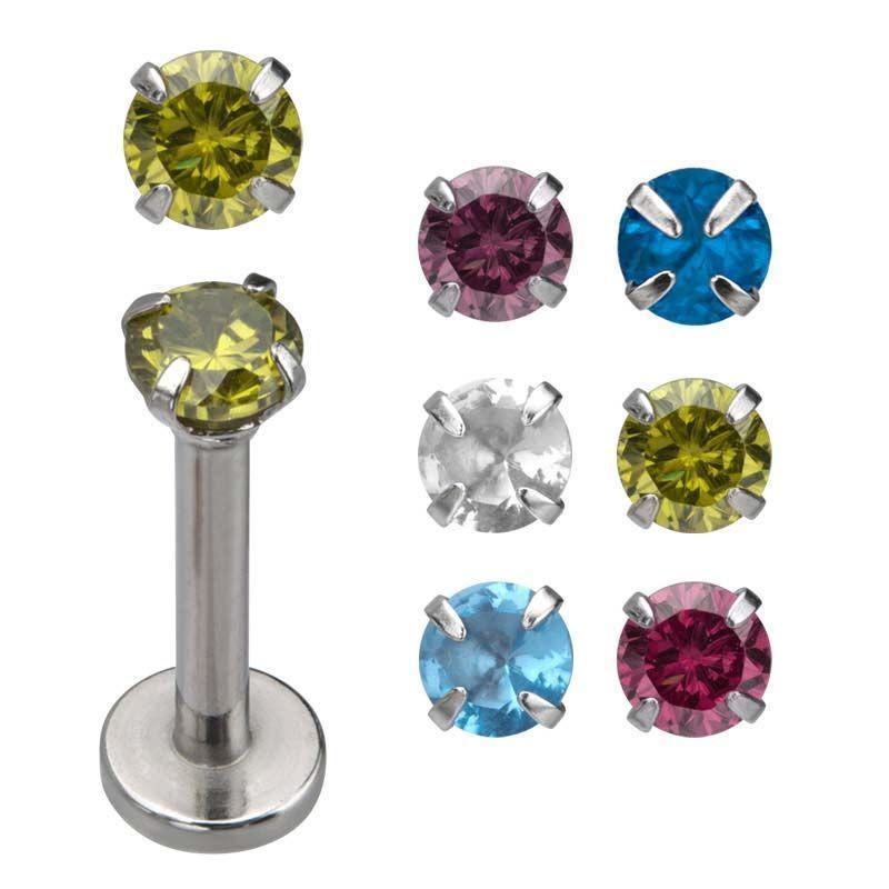 16g 5/16 316L Internally Threaded Flat Back Labret Prong Set 3mm Gem E ...