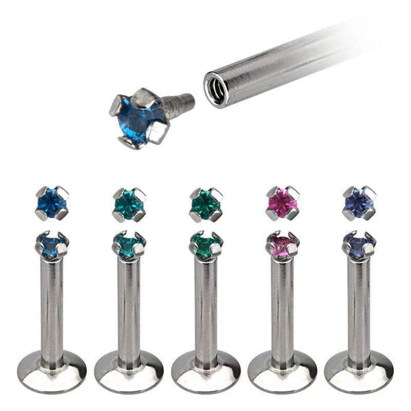 16g 5/16 316L Internally Threaded Flat Back Labret Prong Set Gem End ...