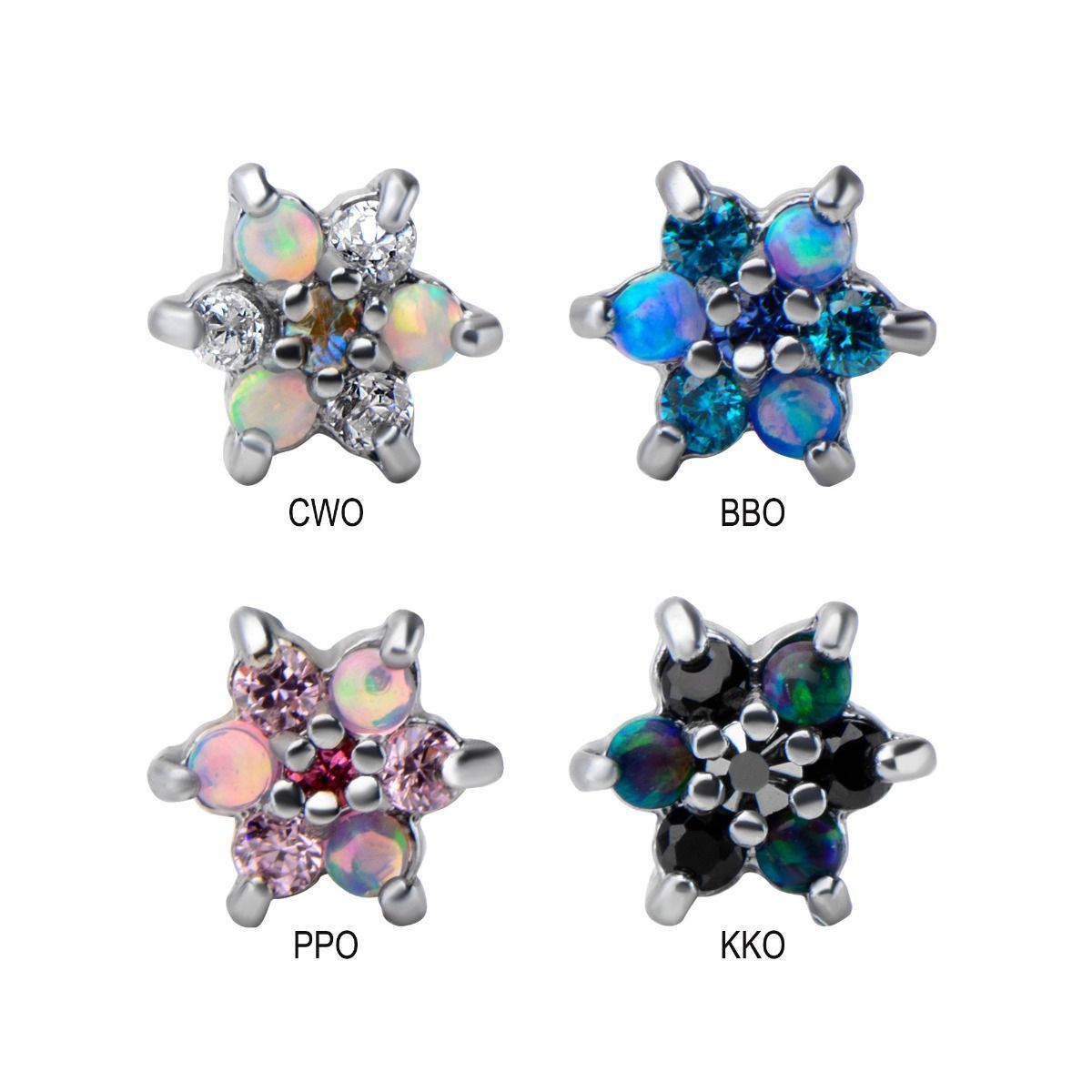 16g 5/16 Internally Threaded Labret Prong Set Gem and Opal Flower End