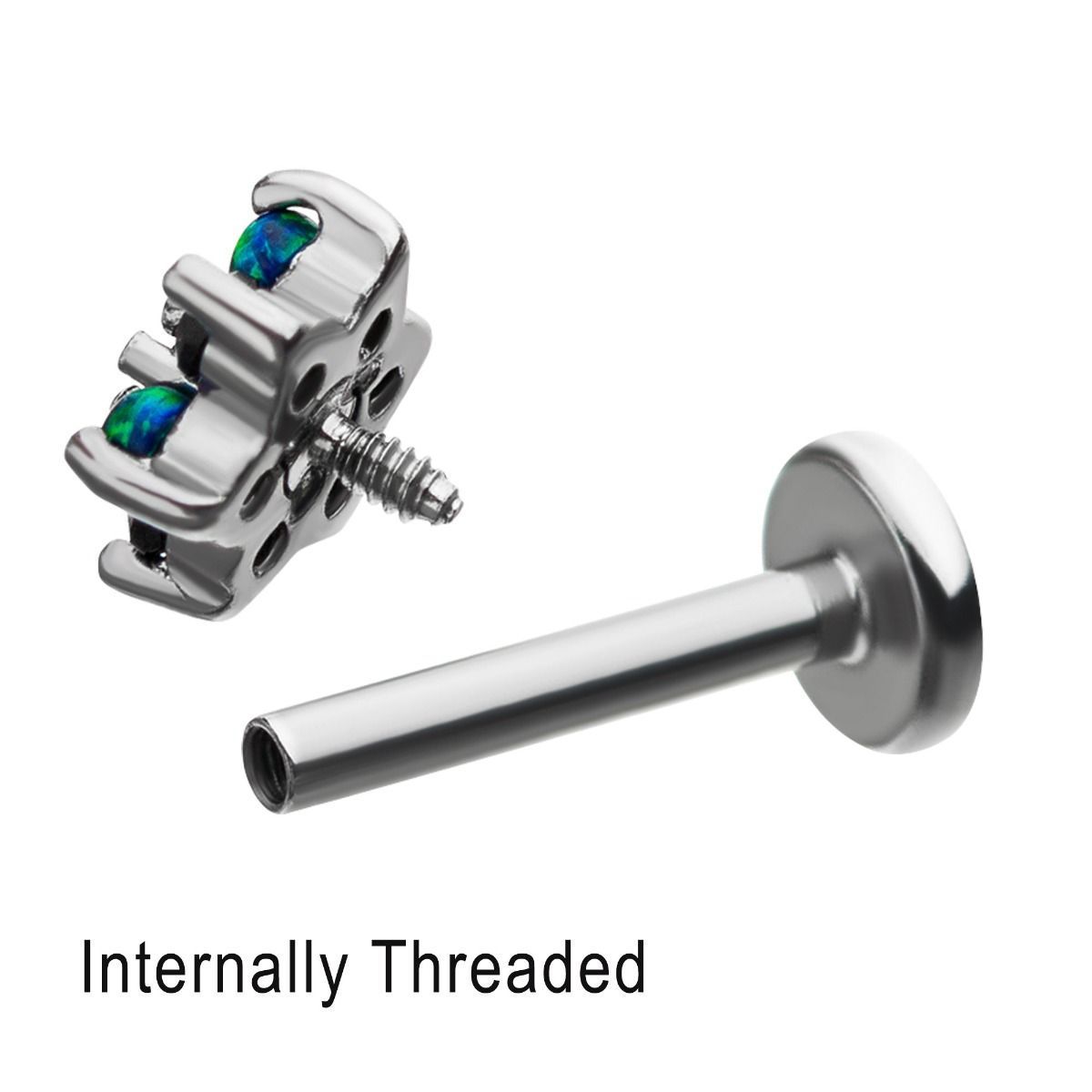 16g 5/16 Internally Threaded Labret Prong Set Gem and Opal Flower End