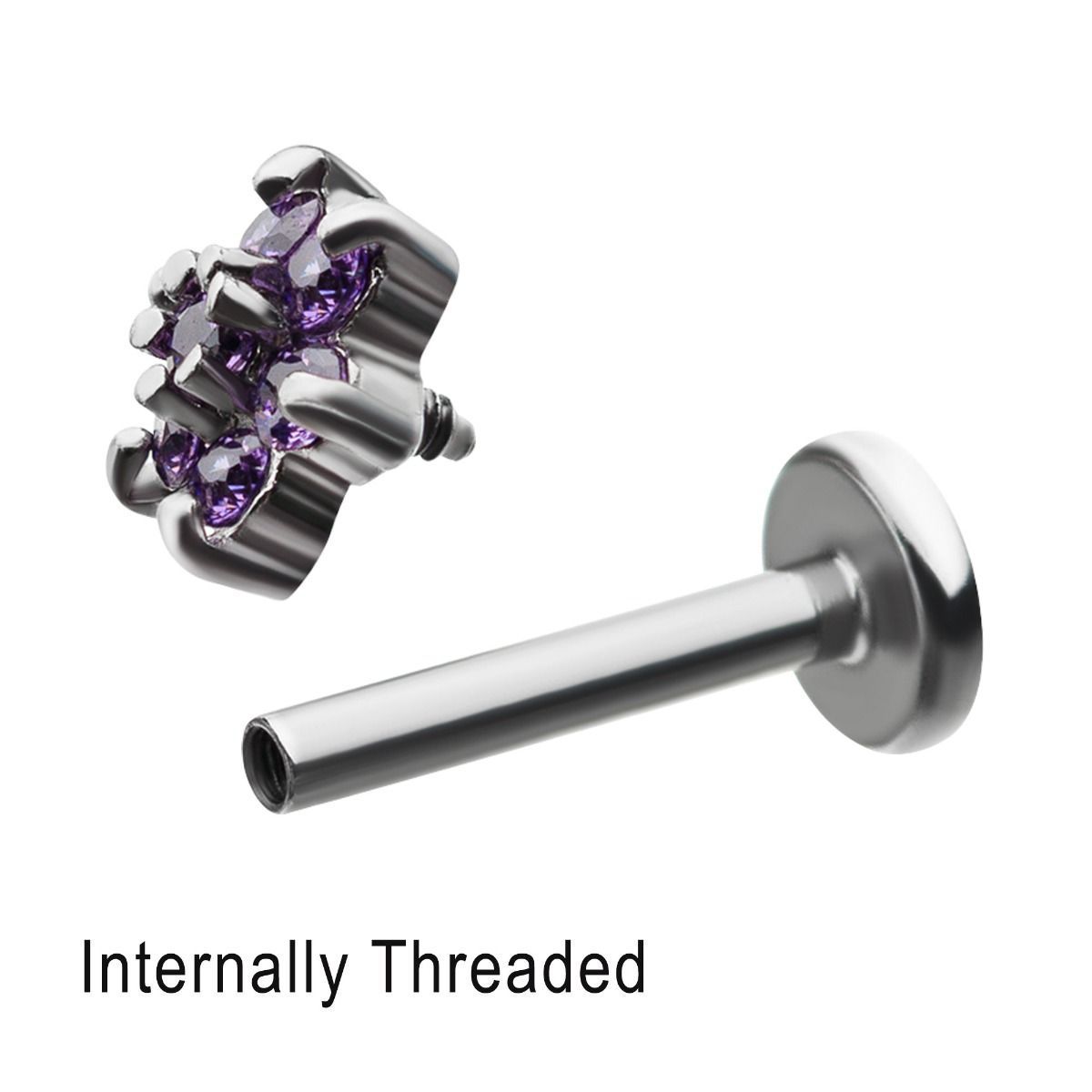 16g 5/16 Internally Threaded Labret Prong Set Gem Flower End