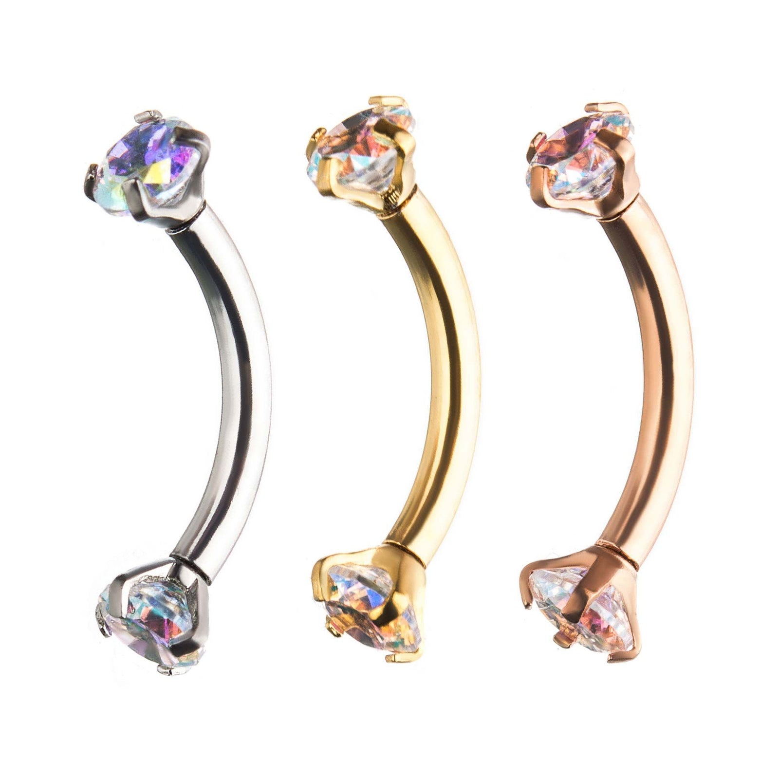 CURVED BARBELL 16g 5/16 Internally Threaded Prong Set Aurora Borealis Gem Curves sbvcs6122ab -Rebel Bod-RebelBod