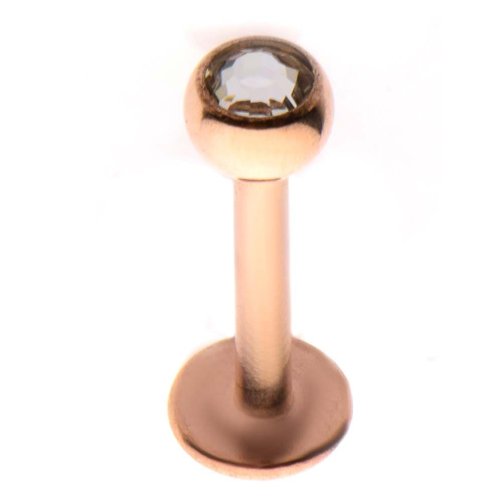 Labret Studs 16g 5/16" Rose Gold PVD labret 3mm clear gem ball -Rebel Bod-RebelBod