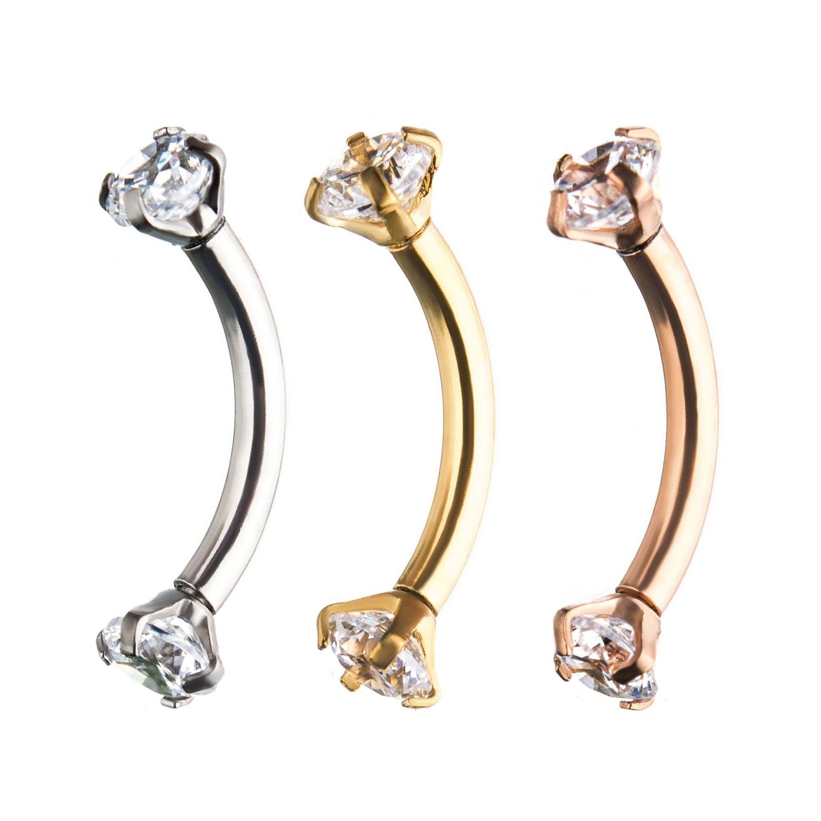 CURVED BARBELL 16g 5/16 Surgical Steel Prong Set 3mm Clear Gem Curves sbvcs6122c -Rebel Bod-RebelBod