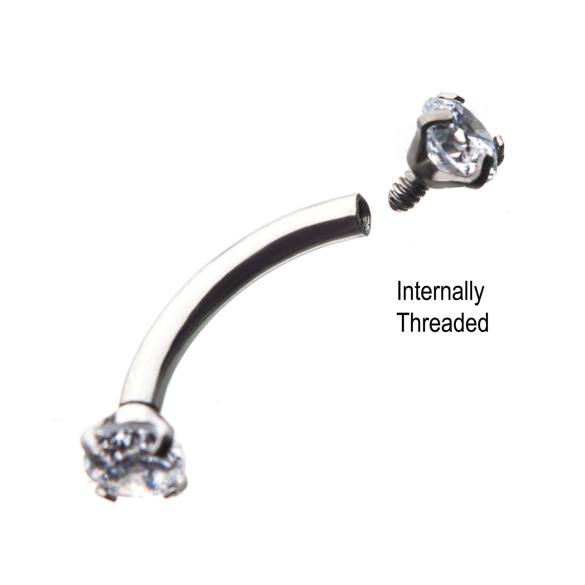 CURVED BARBELL 16g 5/16 Surgical Steel Prong Set 3mm Clear Gem Curves sbvcs6122c -Rebel Bod-RebelBod