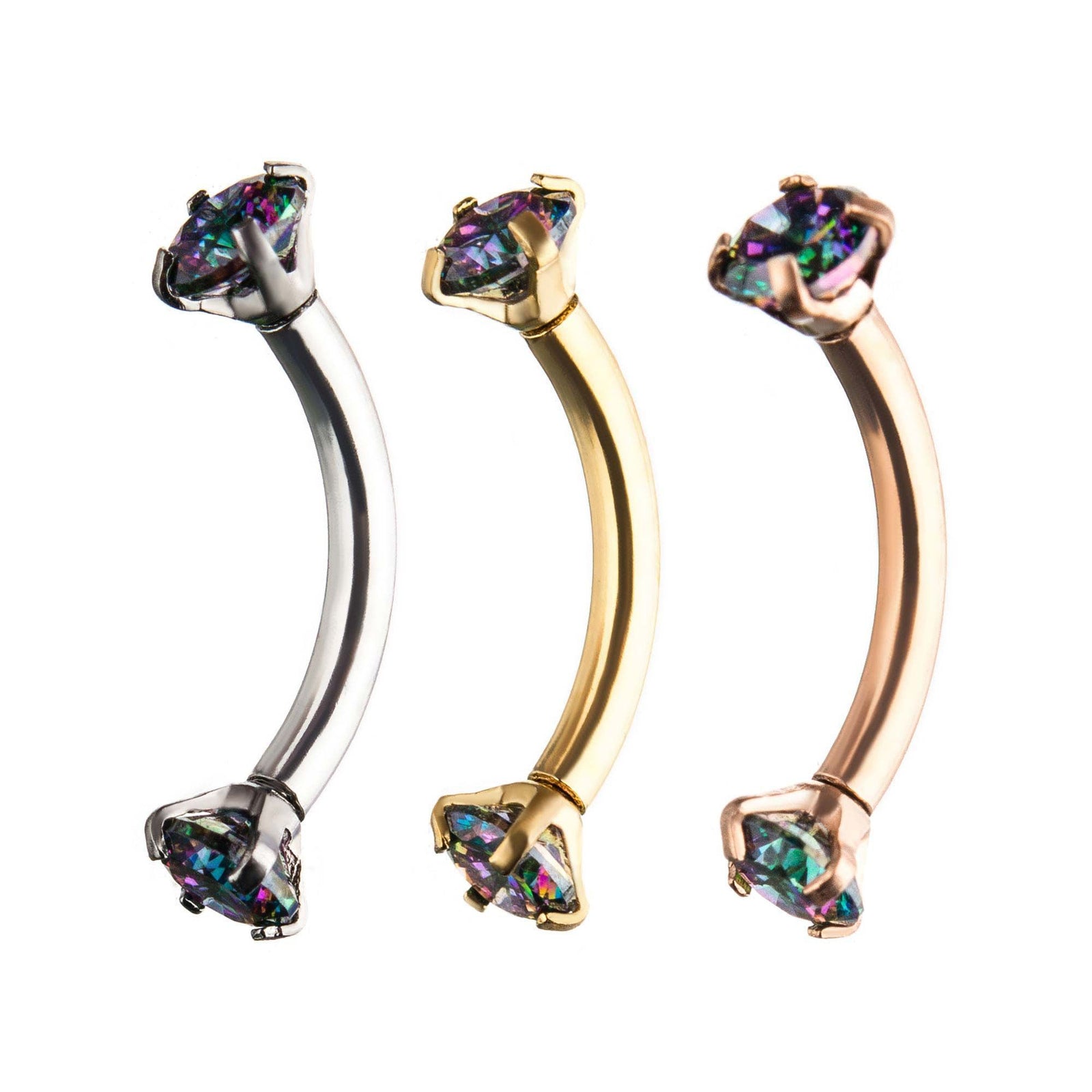 16g 5/16 Prong Set 3mm Vitrail Medium Gem Internally Threaded Curved Barbell Curves