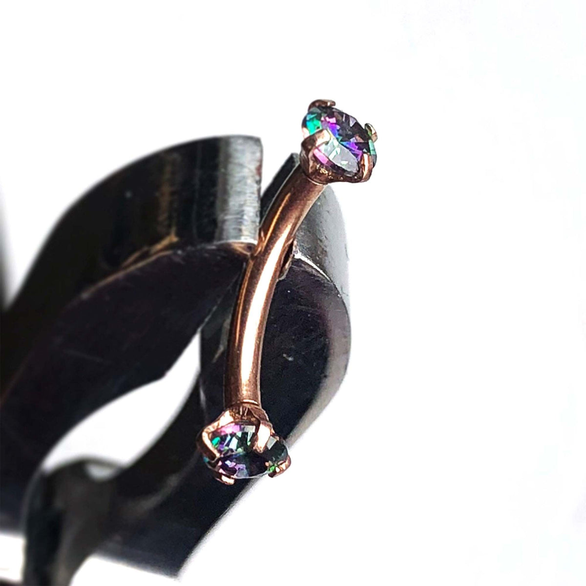 16g 5/16 Prong Set 3mm Vitrail Medium Gem Internally Threaded Curved Barbell Curves