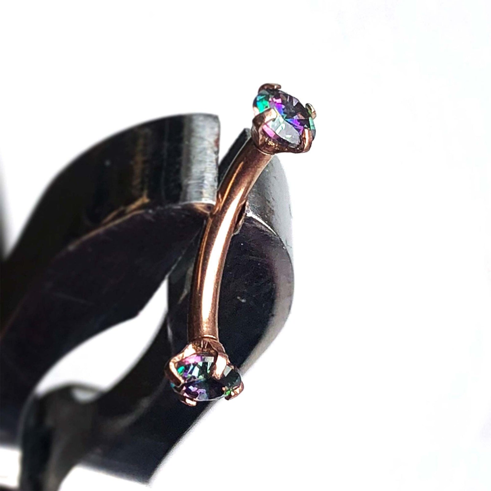 16g 5/16 Prong Set 3mm Vitrail Medium Gem Internally Threaded Curved Barbell Curves