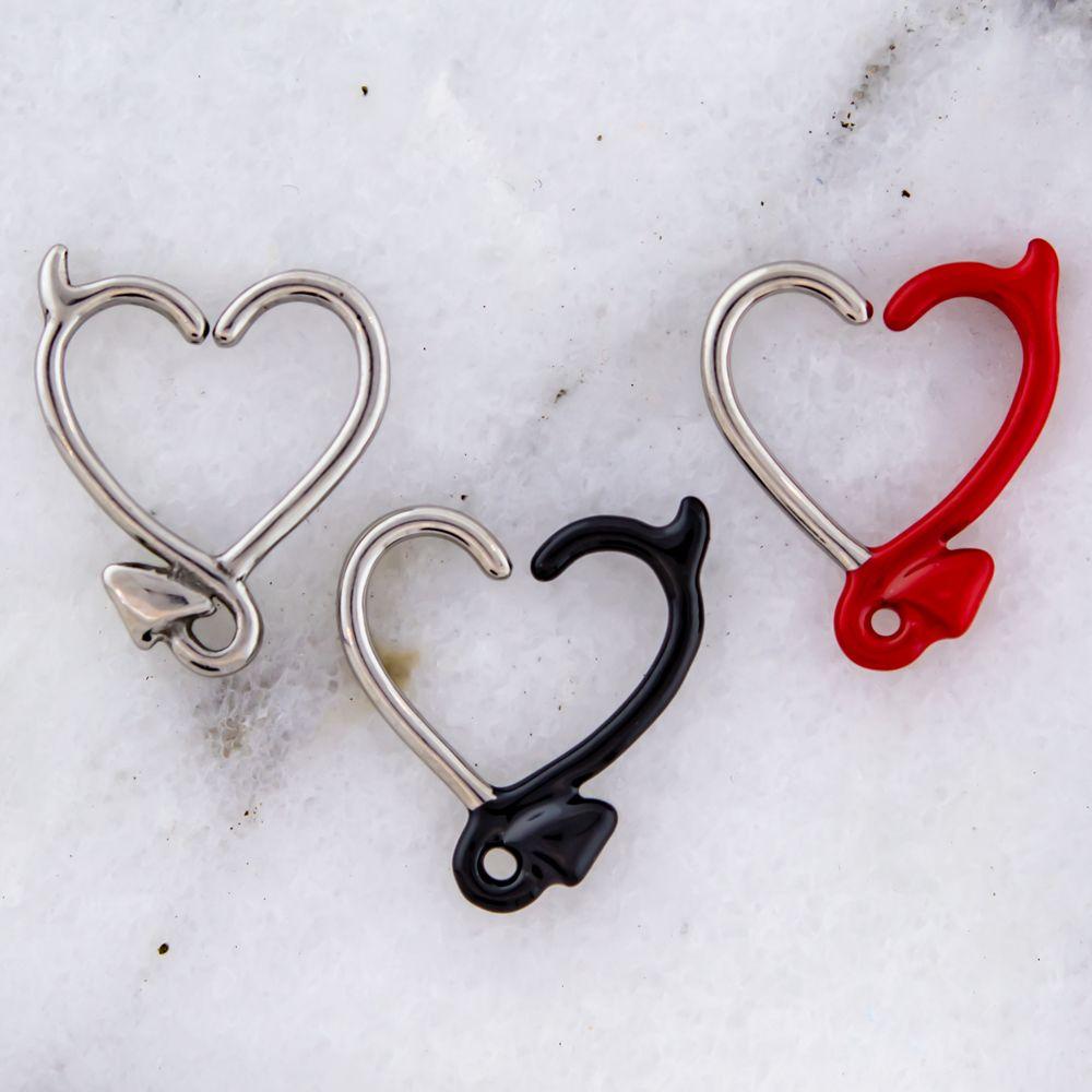 Cartilage Earring - Cartilage Hoop 16g Annealed Heart Devil Tail Daith Ring - 1 Piece -Rebel Bod-RebelBod